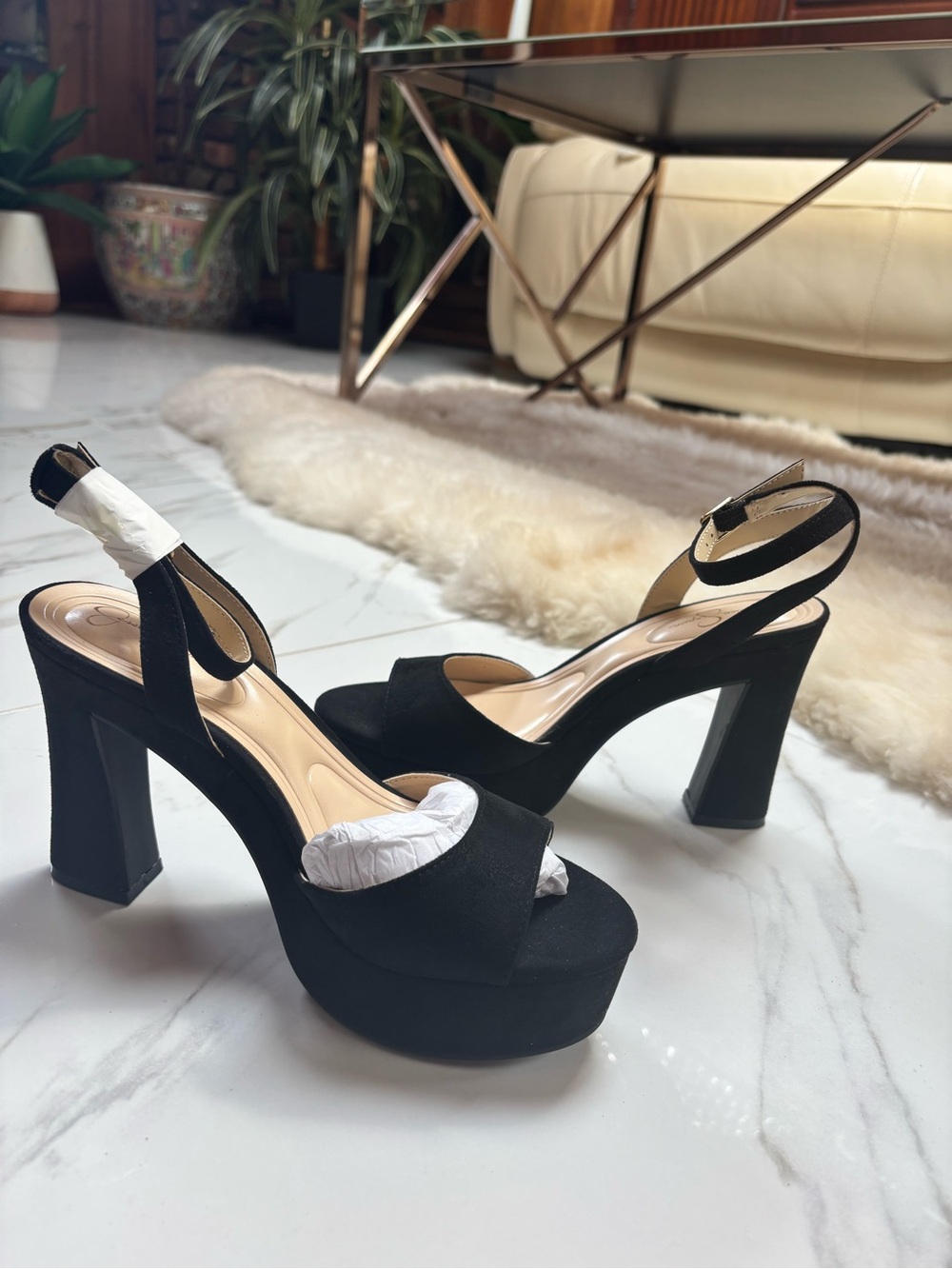 Jessica Simpson Black Suede Platform Block Heel Sandals